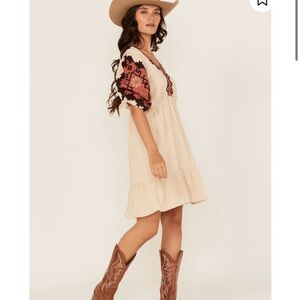 Shyanne Cream and Brown Embroidered Dress